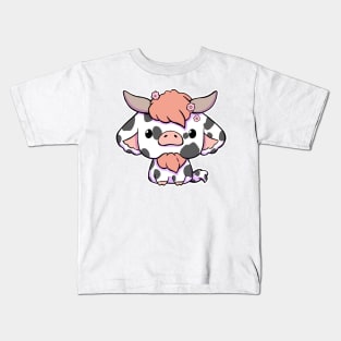 Cute Kawaii Cow - Black & White Kids T-Shirt